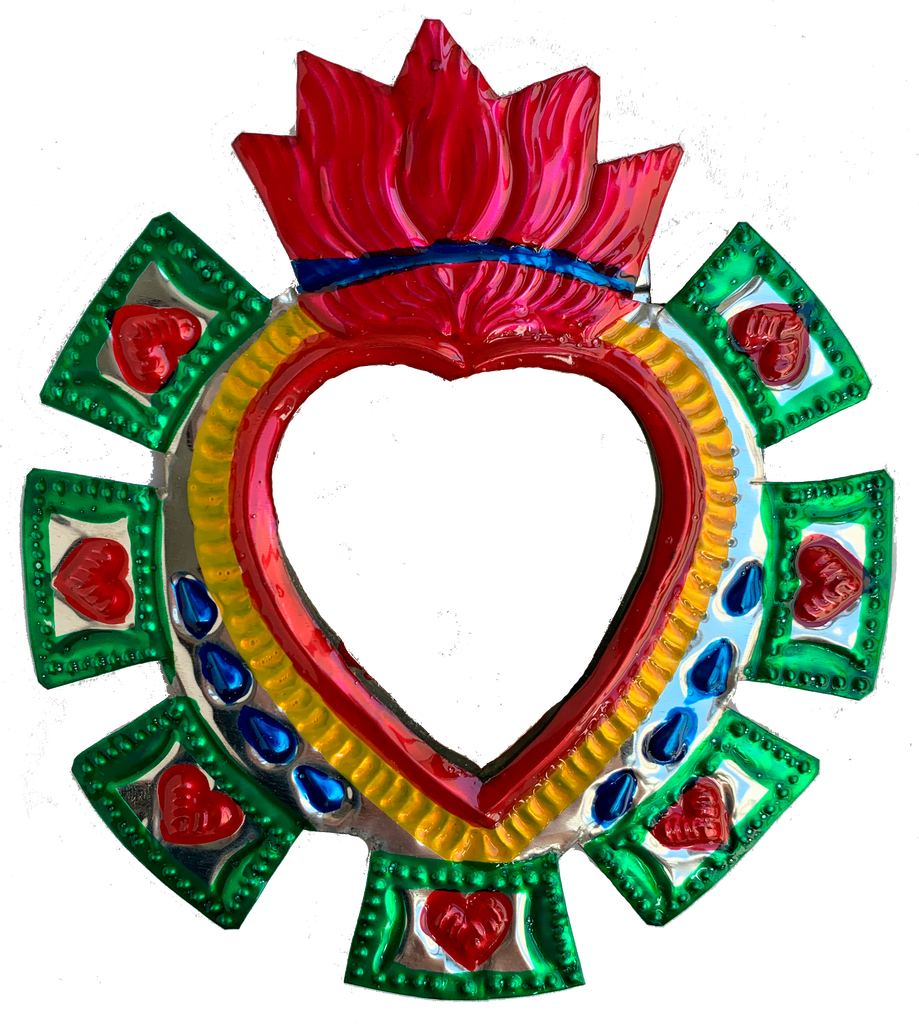 Espejo de hojalata en forma de corazón multicolor mediano