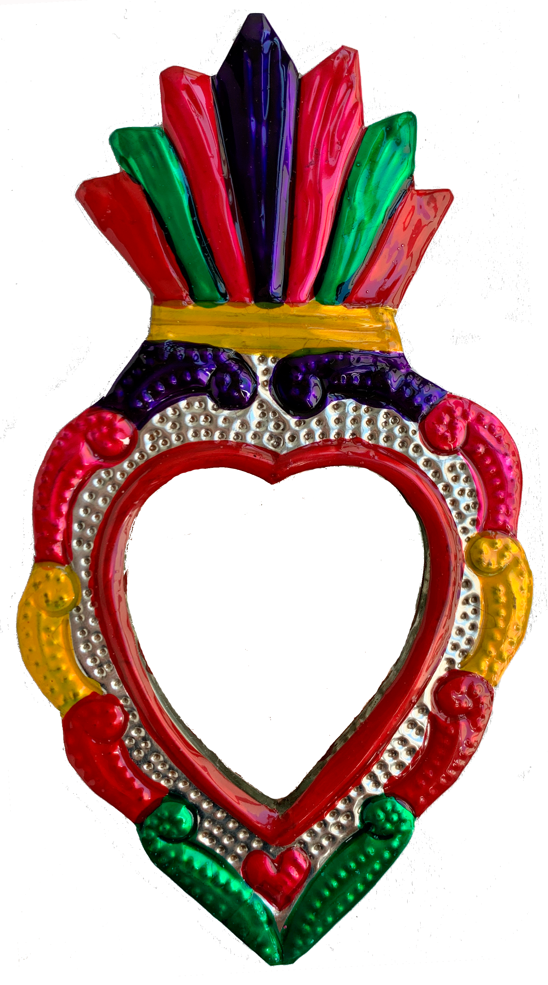 Espejo de hojalata en forma de corazón multicolor grande