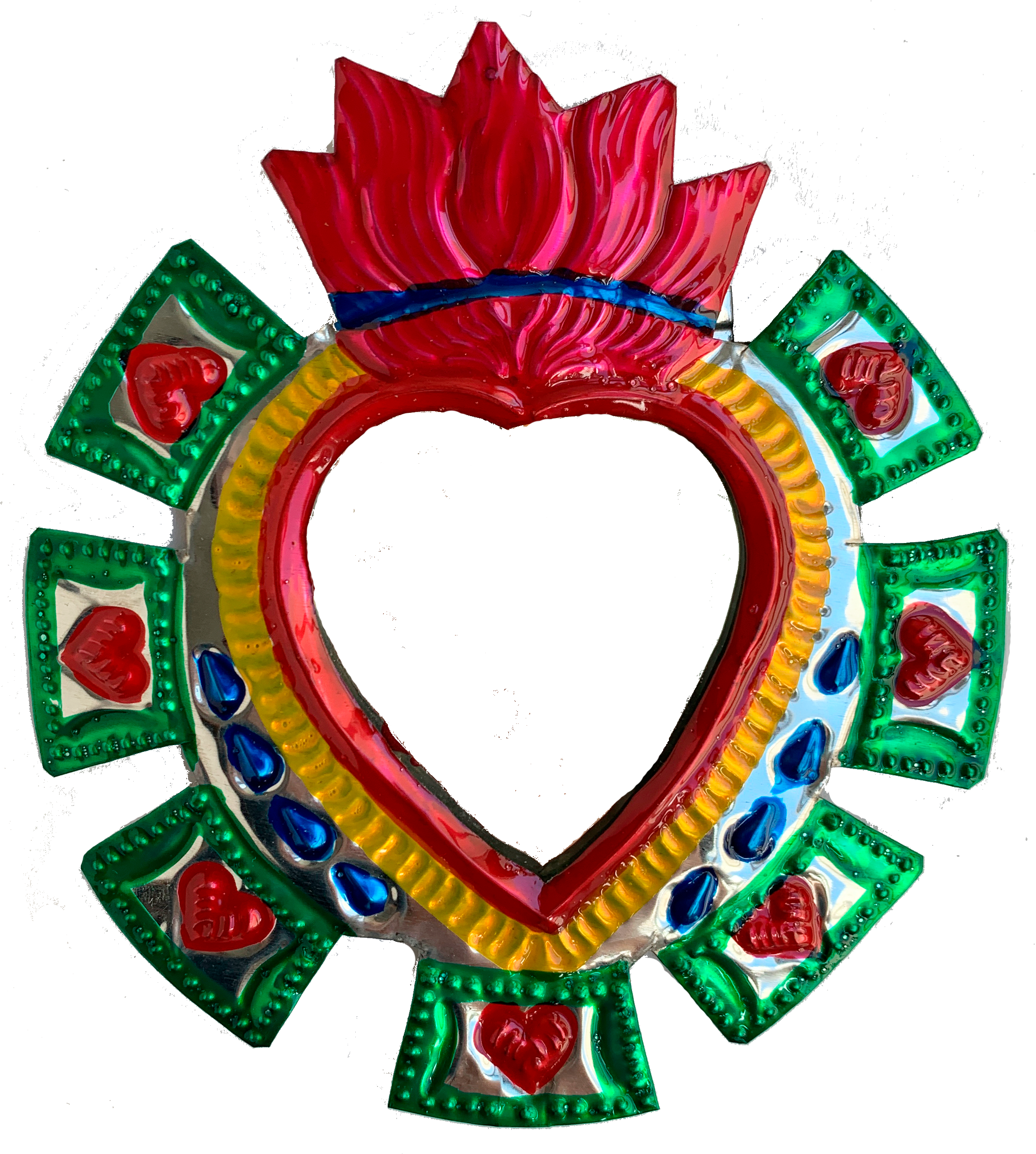 Espejo de hojalata en forma de corazón multicolor mediano