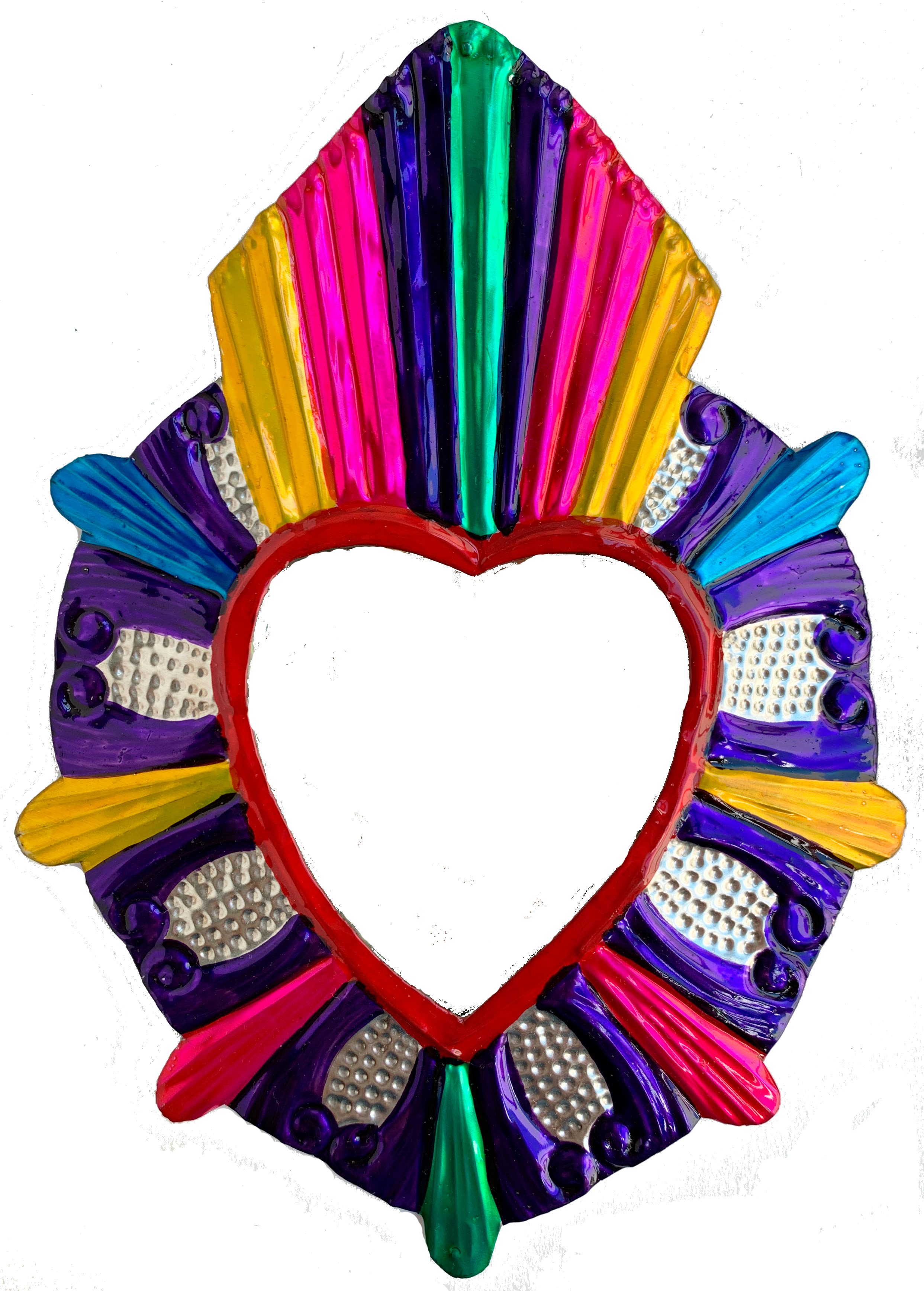 Espejo de hojalata en forma de corazón multicolor grande