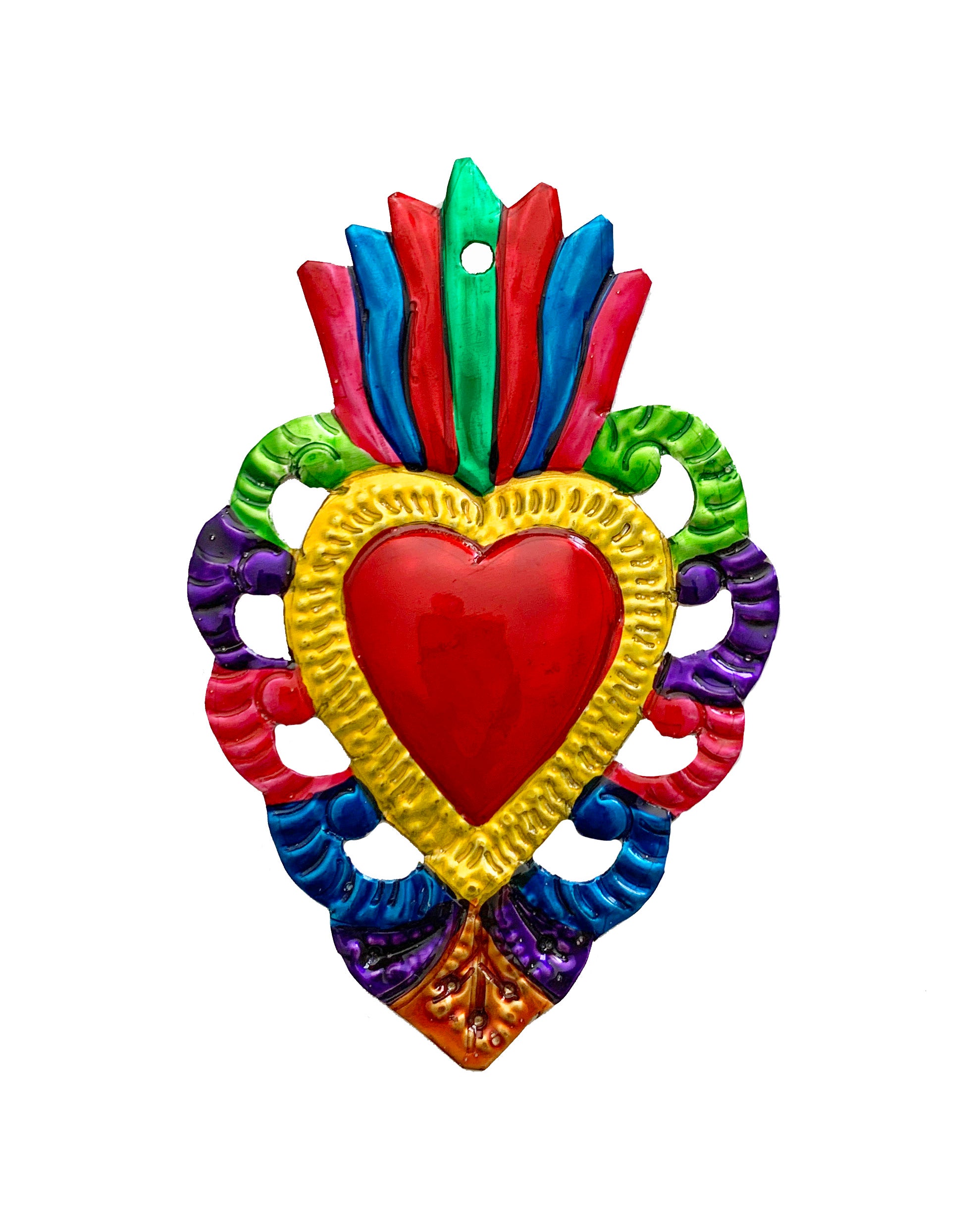 Corazón decorativo de hojalata multicolor mediano