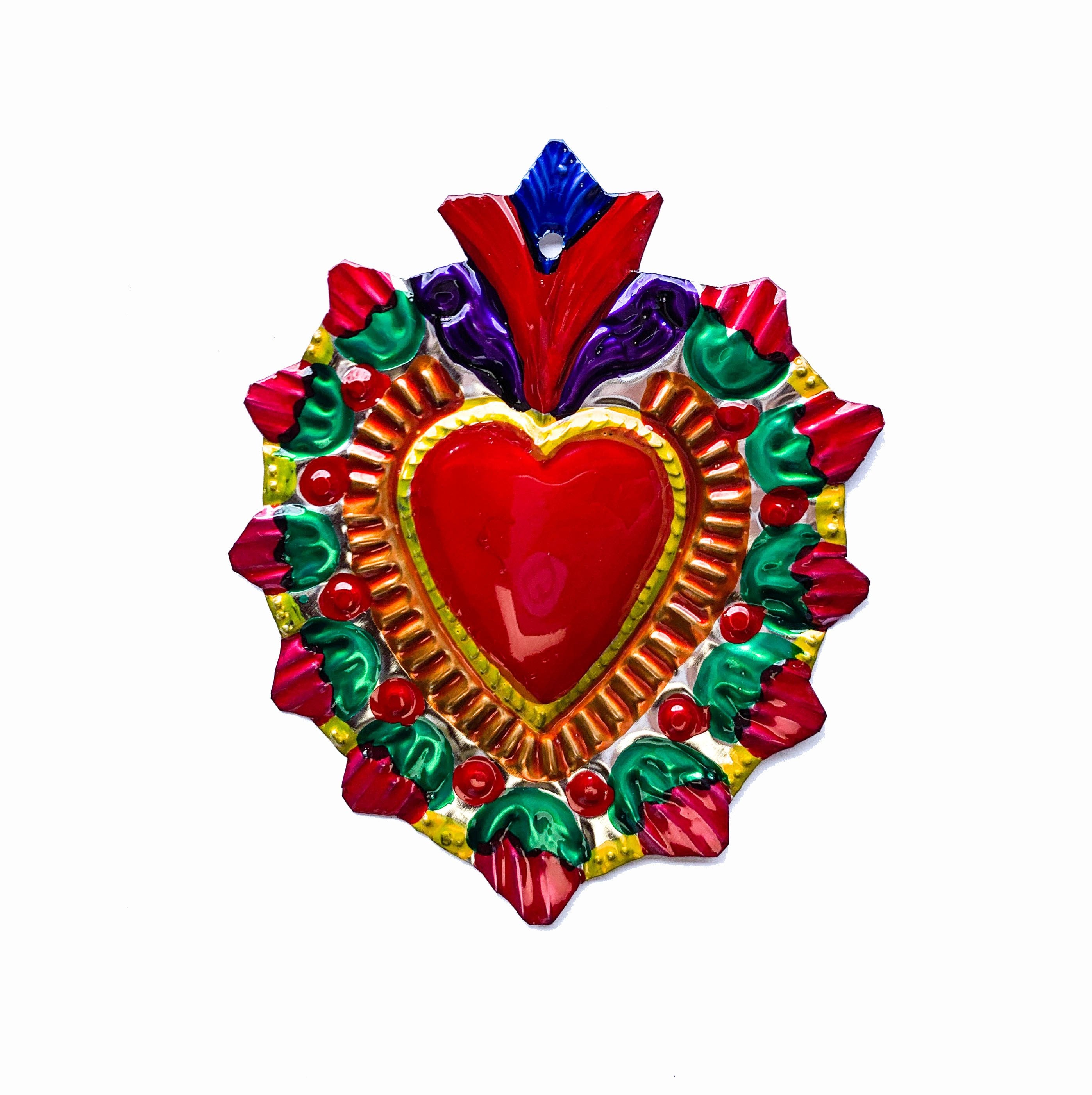 Corazón decorativo de hojalata multicolor grande